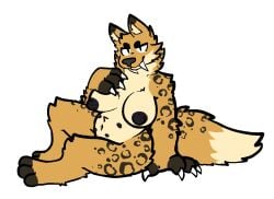 anthro big_breasts breasts fangs felid female fur looking_at_viewer machairodontine mammal multi_nipple nipples nude overweight overweight_female sabertooth_(anatomy) sitting smile solo teeth trout_(artist)