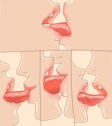 2girls aesthetic french_kiss kissing light-skinned_female light_skin lipstick mouth mouth_fetish original pink_lipstick saliva saliva_on_tongue simple_background tongue tongue_kiss tongue_out white_background yuri