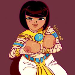 1girls armwear egyptian exposed_breasts face_markings makeup mummies nefertiti princess_nefer sitrusimp solo squeezing_breast