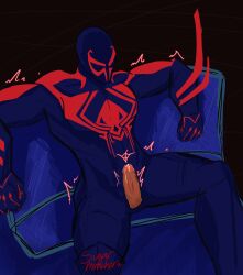 1boy boner erect_penis erection genital_fluids genitals latino looking_at_viewer male male_focus male_only marvel marvel_comics miguel_o'hara muscles muscular muscular_male penis penis_out solo solo_male spider-man spider-man:_across_the_spider-verse spider-man:_into_the_spider-verse spider-man_(series) spider-man_2099 sugarmuncher superhero uncensored