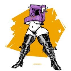 1girls absurd_res arms_crossed arms_up black_panties black_underwear boots cloak crop_top dogeinkk eyes_only female female_only hi_res hood hooded legwear meme panties purple_cloak purple_hood shadow_wizard_money_gang solo standing thighhighs thong underboob underwear why_is_this_actually_hot_wtf witch