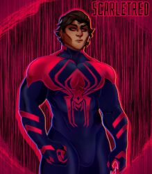 1boy bulge flaccid latino looking_at_viewer male male_focus male_only marvel marvel_comics miguel_o'hara muscles muscular muscular_male scarletred serious skin_tight solo solo_male spider-man spider-man:_across_the_spider-verse spider-man:_into_the_spider-verse spider-man_(series) spider-man_2099 superhero