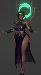 1girls 3d 3d_(artwork) 3d_model brown_hair chaunguyen dark-skinned_female dark_skin dress earrings female female_only hair_ornament heels high_heels jewelry karma_(league_of_legends) league_of_legends league_of_legends:_wild_rift open_toe_shoes partially_clothed posing riot_games skimpy_dress voluptuous voluptuous_female wide_hips