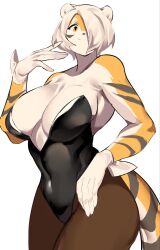 1girls amber_eyes anthro arknights big_breasts breasts bunnysuit female mx99926 solo solo_female thick_thighs tiger tiger_girl waai_fu_(arknights) wide_ships