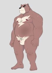 2023 anthro bear belly closed_eyes erection genitals hi_res kemono male mammal moobs musclegut nipples overweight overweight_male penis simple_background small_penis solo ujishiyo