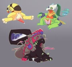 absurd_res alleros_(howlingampharos) alolan_form alolan_marowak ampharos anal anal_sex blush bodily_fluids capital_(cranberryfiend) claws cranberryfiend cum dragon fakemon fan_character fusion generation_2_pokemon generation_3_pokemon generation_6_pokemon generation_7_pokemon genital_fluids genitals goo_creature goodra group grovyle hi_res hybrid kommo-o looking_at_viewer male male/male male_penetrated male_penetrating male_penetrating_male marowak nintendo nude open_mouth penetration penis pokemon pokemon_(species) pokemon_fusion regional_form_(pokemon) reptile salandit salazzle scalie sex simple_background slime smile tail tongue