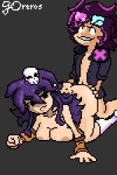 black_hair completely_nude completely_nude_female doggy_style friday_night_funkin lylace neonight nude nude_female on_the_ground pixel_art purple_hair shirt skull virtual_youtuber