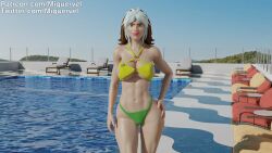 1girls 3d abs big_breasts bikini female female_only looking_at_viewer marvel marvel_comics miquervel pool rogue_(x-men) smile smiling smiling_at_viewer solo x-men