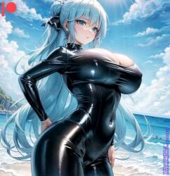 ai_generated anal_sex bodysuit kuriboh_ex_(artist) latex latex_suit rubber rubber_suit sex turquoise_eyes turquoise_hair