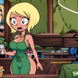 1girls ai_generated big_ass big_breasts blonde_hair blue_eyes cartoon_network cats62 dc dc_comics iced_latte_with_breast_milk karen_starr meme naked_apron power_girl stable_diffusion starbucks superman_(series) tagme teen_titans_go teen_titans_go_to_the_movies warner_brothers