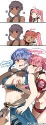 2girls alternate_costume big_breasts bikini bikini_pull blue_hair blush blushing breast_grab breast_grab_from_behind breasts chocojax female_only fire_emblem fire_emblem:_three_houses forced_exposure groping groping_breasts groping_from_behind hilda_valentine_goneril hilda_valentine_goneril_(summer) large_breasts marianne_von_edmund marianne_von_edmund_(summer) multiple_girls nintendo nipples official_alternate_costume painted_nails pink_hair surprised twintails yuri