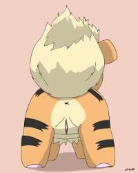 2019 4:5 anus canid canine female feral fur generation_1_pokemon genitals growlithe hi_res mammal nintendo orange_body orange_fur pichu90 pink_background pokemon pokemon_(species) pussy rear_view signature simple_background solo striped_body striped_fur stripes tan_body tan_fur