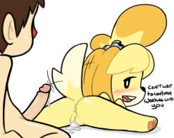 2d accurate_art_style after_sex after_vaginal animal_crossing anthro anus ass bedroom_eyes big_ass blonde_hair bodily_fluids canid canine canis chibi color cum cum_drip cum_from_pussy cum_in_pussy cum_inside cum_leaking dialogue domestic_dog dripping duo english_text erection female female_on_human flexible genital_fluids genitals hair human human_on_anthro interspecies isabelle_(animal_crossing) large_penis looking_back looking_pleasured loving_it lying male male/female male_on_anthro mammal n3f4str10 narrowed_eyes nintendo nude on_front on_model open_mouth orgasm_face penis plump_labia pussy satisfied shih_tzu simple_background splits spread_legs spreading tail tail_motion tailwag text thick_thighs toy_dog villager_(animal_crossing) white_background yellow_body