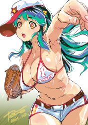 1girls arm_up armpit_crease armpit_fetish armpit_peek armpit_pose armpit_sex_invitation armpits baseball_cap baseball_glove female green_hair large_hair lum orange_eyes pointy_ears presenting_armpit presenting_armpits tono51044448 urusei_yatsura