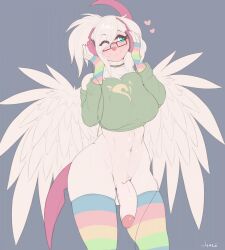 1futa 2020 absol anthro arm_warmers armwear balls blue_eyes bottomless breasts clothed clothing collar conditional_dnp cute feathered_wings feathers furry futa_only futanari genitals green_clothing green_sweater green_topwear headphones heart hi_res huge_breasts humanoid humanoid_genitalia humanoid_penis intersex leg_warmers legwear lgbt_pride mega_absol mega_evolution multicolored_armwear multicolored_clothing multicolored_legwear nintendo no_testicles partially_clothed penis pink_penis pokémon_(species) pokemon pokemon_(species) pokemorph portrait pride_color_clothing pride_colors rainbow_armwear rainbow_clothing rainbow_legwear rainbow_thigh_highs shiny_pokemon shyama simple_background skindentation solo sweater thighhighs three-quarter_portrait topwear video_games white_body wide_hips wings wink wyntersun