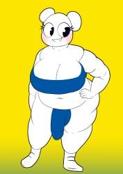 1futa 2d anthro black_eyes body breasts bulge clothing curvy curvy_figure edit featureless_breasts futanari hand_on_hip hi_res michelin_man miiyauwu panties penis rizkitsuneki simple_background slightly_chubby smile solo stretched_clothing thick_thighs white yellow_background