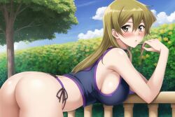 ai_generated alexis_rhodes ass ass_focus big_ass blonde_hair large_breasts looking_at_viewer outdoors shy swimsuit tenjouin_asuka thong yu-gi-oh! yugioh_gx zerjailes