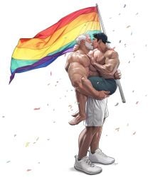 asian asian_male biceps big_chest big_pecs boyfriends bulging_biceps caucasian caucasian_male daddy east_asian east_asian_male gay huge_chest huge_pecs interracial kissing lgbt_pride male male_only men_kissing muscles muscular muscular_male pecs pride_color_flag pride_flag shirtless_male silver_fox silverjow smooth_chest smooth_skin standing thick_thighs twitter_user_oc ulric_(silverjow) wei_(silverjow)