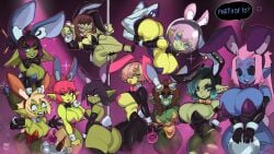 10girls 6+girls ass big_breasts black_eyes black_hair blonde_hair blue_skin brandi_(guttybee) brown_hair bunny_ears bunny_tail bunnysuit demise_(goldenlitten) detached_collar dialogue ear_piercing earrings empty_eyes english_text female female_only fishnet_pantyhose fishnets gattles goblin goblin_female green_skin humanoid_pointy_ears legwear leora_(kibix1) looking_at_viewer matcha_(gattles) multiple_girls naila_grazzle_(valera) neck_ribbon original original_character original_characters pantyhose party paz_mixbottles pink_hair pointy_ears pole pole_dancing red_hair reverse_bunnysuit smiling smiling_at_viewer speech_bubble sprocket_(ironbunz) talking_to_viewer thick_thighs very_high_resolution widescreen wink winking_at_viewer wrist_cuffs zygy_(papaya)