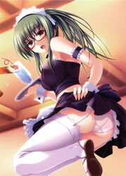 1girls female female_only garter maid megane overfiltered panties solo stockings thighhighs tomose_shunsaku