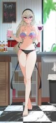 1girls alternate_costume bikini breasts corrin_(fire_emblem) corrin_(fire_emblem)_(female) female female_only fire_emblem fire_emblem_cipher fire_emblem_fates grey_hair indoors large_breasts long_legs looking_at_viewer nail_polish nintendo official_alternate_costume oppaihobby pink_nails pointy_ears red_eyes shell_bikini solo swimsuit thighs