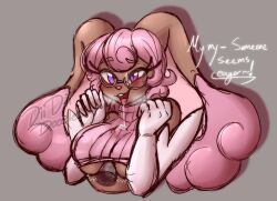 anthro big_breasts big_ears blissey blush bodily_fluids breast_play breasts brown_body brown_fur clothed clothing cum cum_in_clothing cum_in_mouth cum_inside cum_through_clothes cum_through_clothing diidiidoodles duo english_text eyebrows eyewear female fur generation_2_pokemon generation_4_pokemon genital_fluids genitals glasses hair hi_res hybrid lopunny male male/female melissa_(sparkingyagi) nintendo open_mouth paizuri paizuri_under_clothes partially_clothed penis pink_hair pokemon pokemon_(species) purple_eyes sex shiny_pokemon solo_focus text titfuck_under_clothes titjob wet wet_clothing