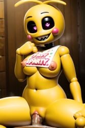 ai_generated five_nights_at_freddy's five_nights_at_freddy's_2 fnaf male_pov pixai pov pov_eye_contact smile toy_chica_(fnaf) toy_chica_(love_taste) vaginal_penetration