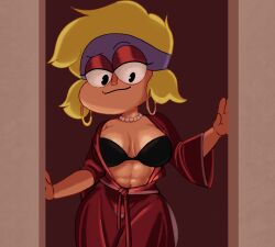 1girls big_breasts blonde_hair bra carol_(ok_k.o.!_let's_be_heroes) carol_kincaid cartoon_network dark-skinned_female dark_skin exposed_breasts mature_female milf mother ok_k.o.!_let's_be_heroes open_robe robe solidus