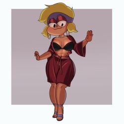 1girls big_breasts blonde_hair bra carol_(ok_k.o.!_let's_be_heroes) carol_kincaid cartoon_network dark-skinned_female dark_skin exposed_breasts mature_female milf mother ok_k.o.!_let's_be_heroes open_robe robe solidus