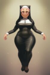 1girls derek_hetrick female form_fitting nun nun_outfit original_character pink_hair wide_hips