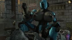 1boy 1girls 3d ada_(fallout) animated areola areolae assaultron assaultron_(fallout) big_breasts black_body black_breasts black_skin blue_body bouncing_breasts breasts cowgirl_position dodecahedron_(artist) duo fallout female human human/robot human_penetrating large_breasts light-skinned_male male mp4 nipples no_sound penis power_armor pussy riding robot robot_girl sex tagme video