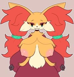 big_breasts breasts delphox female lilevilcreature no_humans pokémon_(species) pokemon