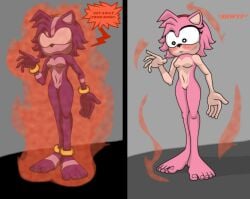 2023 5_fingers 5_toes amy_rose anklet barbie_doll_anatomy barefoot bracelet breasts comic dialogue embarrassed embarrassed_female embarrassed_nude_female enf eyelashes featureless_breasts feet furry headband hips humanoid_feet naked naked_female navel nude pink_fur pink_hair purple_fur purple_hair quills sega self_upload sonic_(series) sonic_and_the_secret_rings sonic_the_hedgehog_(series) superslogger sweat toenails toes transformation transformation_sequence