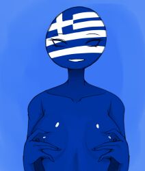 1girls blue_background blue_body blue_nipples blue_skin breasts countryhumans countryhumans_girl eyebrows female female_only greece greece_(countryhumans) medium_breasts nipples no_eyes no_pupils open_mouth personification redcosmos simple_background