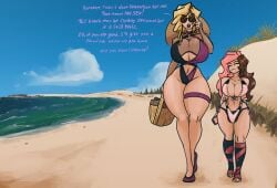 1futa 1girls beach big_hips bikini blonde_hair breasts brown_eyes brown_hair bulge clothed clothing detailed_background duo female futa_on_female futanari glynda_goodwitch green_eyes height_difference huge_ass huge_breasts human imminent_sex jakearmorsmith light-skinned_female light-skinned_futanari light_skin mostly_nude neo_(rwby) pink_eyes pink_hair rwby size_difference smaller_futanari standing swimsuit taller_female taller_girl text thick_thighs wide_hips