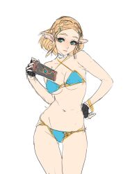 1girls ban ban!_(bansankan) bikini blonde_hair edit elf_ears fingerless_gloves green_eyes nintendo princess_zelda sketch tears_of_the_kingdom the_legend_of_zelda zelda_(tears_of_the_kingdom)