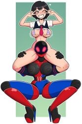 aged_up asian bimbo bimbofication bra female female_only high_heels huge_breasts implied_transformation marvel midriff navel one_eye_closed peni_parker smile sp//dr spider-man:_into_the_spider-verse spider-man_(series) tagme thick_thighs transformation v wide_hips wrenzephyr2