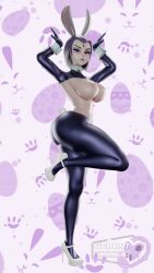 1girls 3d ass big_breasts breasts bunny_ears bunny_girl bunny_tail bunnysuit dat_ass dc dc_comics demon_girl exposed_breasts eyeliner female female_only goth goth_girl heels high_heels latex latex_bodysuit latex_gloves latex_legwear latex_suit looking_at_viewer nipples purple_eyes purple_hair rachel_roth raven_(dc) shiny_clothes short_hair solo supercasket teen_titans thick_ass thick_thighs thighs tight_clothing toes white_heels white_high_heels wristwear