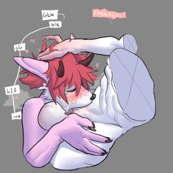 2_horns abs absurd_res all_the_way_to_the_base anthro balls blush bodily_fluids bovid canid canine canis caprine clawed_fingers deep_throat domestic_dog duo ears_back fingerpads genitals goat hair hand_in_hair hand_on_head hi_res horn humanoid_hands hybrid ishmael_(core34) male mammal oral oral_sex pawpads penis_in_mouth pink_body pivoted_ears red_hair saliva snout thecore34 tongue tongue_out touching_hair