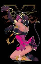 1girls blue_eyes bob_cut cat_ears cat_tail dark-skinned_female egyptian egyptian_female female heavymetalhanzo menat_(street_fighter) purple_hair solo solo_female solo_focus street_fighter