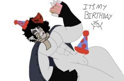 ballzz blind cake cape gay gloves grim_(ballzz) incredibox licking_lips male_only man_boobs mask oc only_male original_character party_hat penis toony