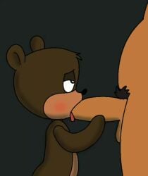 animated anthro blowjob brown_body fellatio furry human human_on_anthro male oral size_difference smaller_male sound spanky15 stuffed_animal sucking tagme teddy_bear tongue_out ursid video