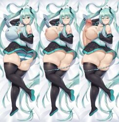 1futa aqua_hair arm_tattoo ass autopaizuri bare_shoulders bed_sheet between_breasts black_sleeves blue_hair blush boots breasts breasts_out breasts_squeezed_together censored clothed clothing covered_nipples curvy dakimakura dakimakura_(medium) dakimakura_design detached_sleeves erection fully_clothed futa_only futanari grabbing_own_breast grey_shirt has_uncensored_version hatsune_miku heart heart-shaped_pupils highres huge_ass huge_breasts huge_cock huge_thighs human light-skinned_futanari light_skin long_hair lying miniskirt mosaic_censoring multiple_views nail_polish nipples paizuri panties panty_pull partially_clothed penis pleated_skirt plump shirt sinensian skindentation skirt solo striped striped_panties symbol-shaped_pupils tattoo testicles thick_thighs thigh_boots thighhighs thighs tongue tongue_out twintails underwear veins veiny_penis very_long_hair vocaloid