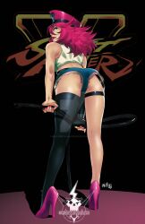 1girls bending_over female female_only final_fight heavymetalhanzo heels pink_hair poison_(final_fight) solo taller_girl