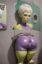 ai_generated ass bubble_butt cheelai dragon_ball dragon_ball_z green_skin solo stable_diffusion stuck stuck_in_wall through_wall white_hair