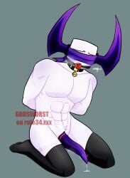 arms_behind_back ball_gag ballgagged banhammer_(phighting) breath_cloud buff cock_ring collar cum_drip demon_horns drooling godsworst_ male male_only muscular naked on_knees phighting roblox roblox_game robloxian self_upload solo_focus tagme tentacle_dick tentadick thighhighs twitch_lines