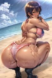 ai_generated alternate_hair_color american_flag_bikini huge_ass mito_ikumi shokugeki_no_souma squatting the_hotshot thick_thighs