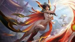 ai_generated black_hair brave_phoenix_xayah cavic0m league_of_legends riot_games semi_nude tagme vastaya xayah