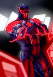 1boy bulge bulge_through_clothing erection_under_clothes flaccid hi_res male male_only marvel marvel_comics mectratron173 miguel_o'hara muscular muscular_male penis solo solo_focus spider-man spider-man:_across_the_spider-verse spider-man_(series) spider-man_2099