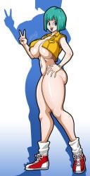 asian asian_female big_ass big_breasts blue_eyes blue_hair bulma bulma_(dragon_ball) bulma_briefs bulma_briefs_(androids'_saga) covered_nipples dragon_ball dragon_ball_super dragon_ball_z female hi_res highres light-skinned_female light_skin looking_at_viewer married married_woman mature mature_female milf mother naked naked_female nude nude_female shoes sneakers solo thick_thighs vlaimk wife